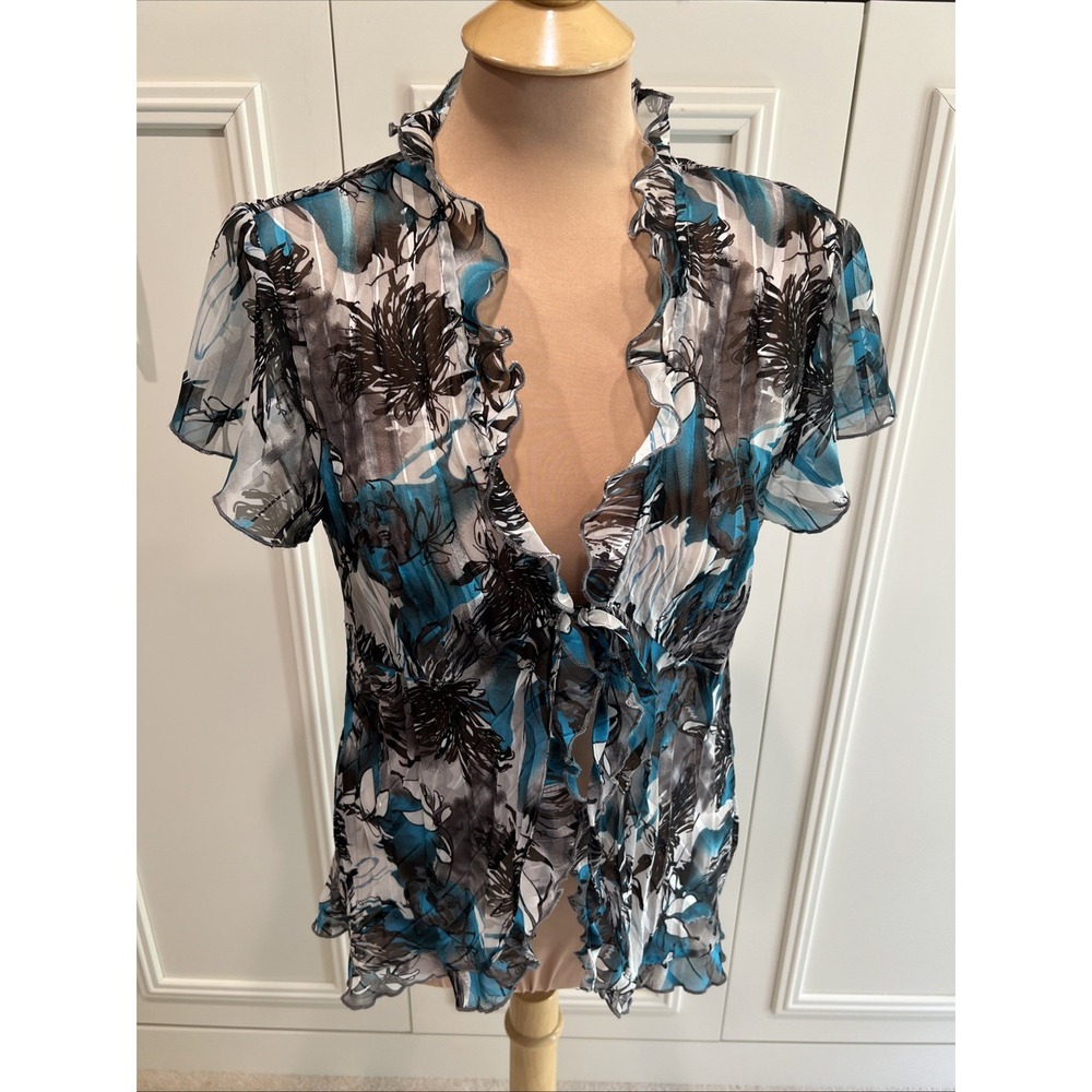 Floral Crinkle Ruffle Sheer Tie Front Topper Blouse Fairy Grunge Y2K Whimsigoth